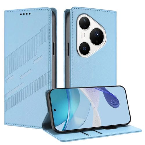 Funda de cuero retro con relieve para Huawei Pura 80 Pro (azul claro)