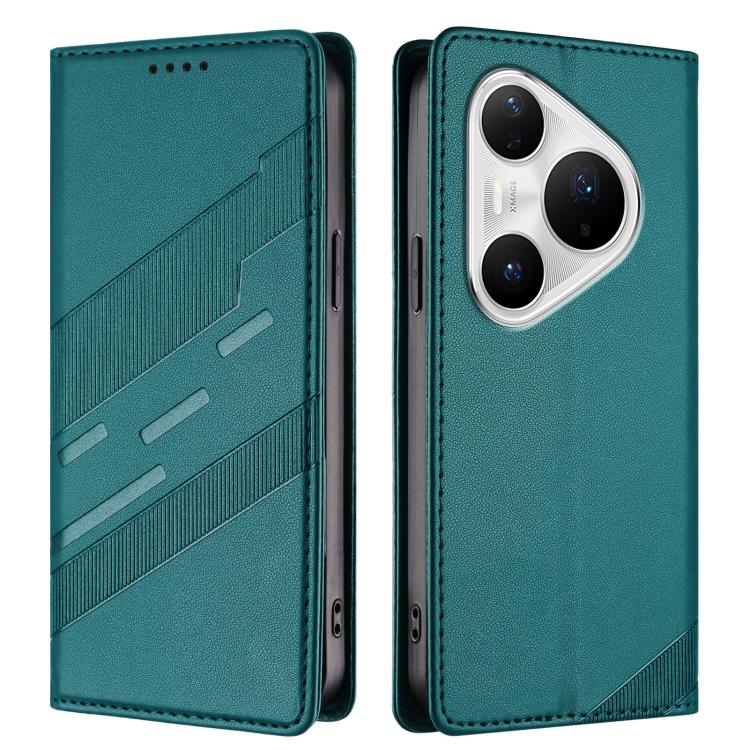 Funda de cuero retro con relieve para Huawei Pura 80 Pro+ (verde oscuro)