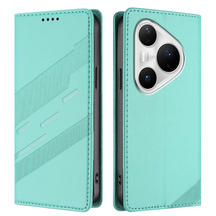 Funda de cuero retro con relieve para Huawei Pura 80 Pro+ (verde menta)