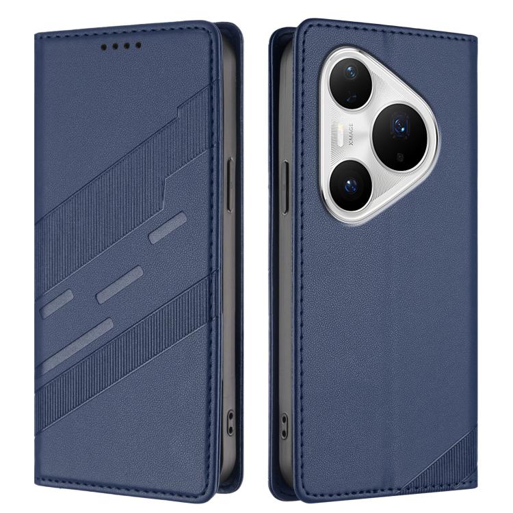 Funda de cuero retro con relieve para Huawei Pura 80 Pro+ (azul oscuro)