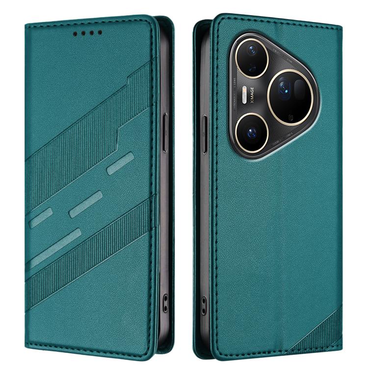 Funda de cuero retro con relieve para Huawei Pura 80 Pro Ultra (verde oscuro)