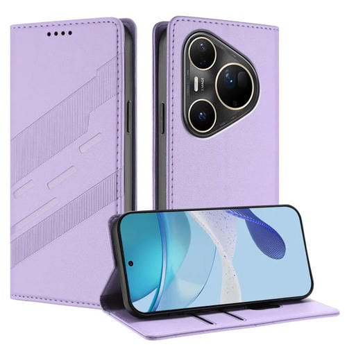Funda de cuero retro con relieve para Huawei Pura 80 Pro Ultra (morado claro)