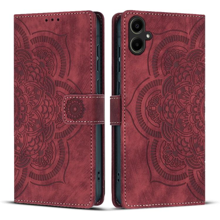 Funda de cuero retro esmerilado con diseño de mandala en relieve para Samsung Galaxy S25 FE 5G (roja)