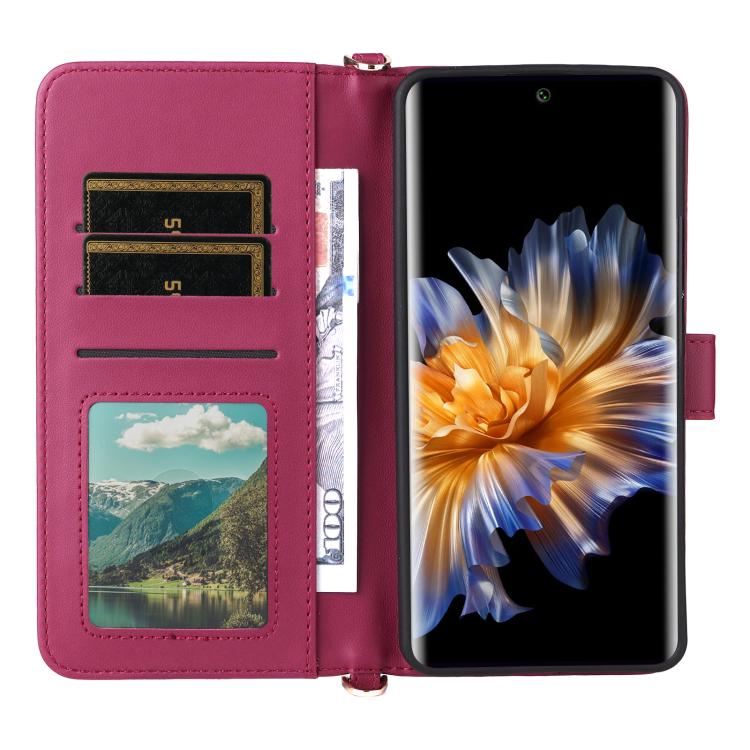 Funda de cuero multifuncional para Fossibot S3 Pro con 6 ranuras para tarjetas y correa para la muñeca (rosa)