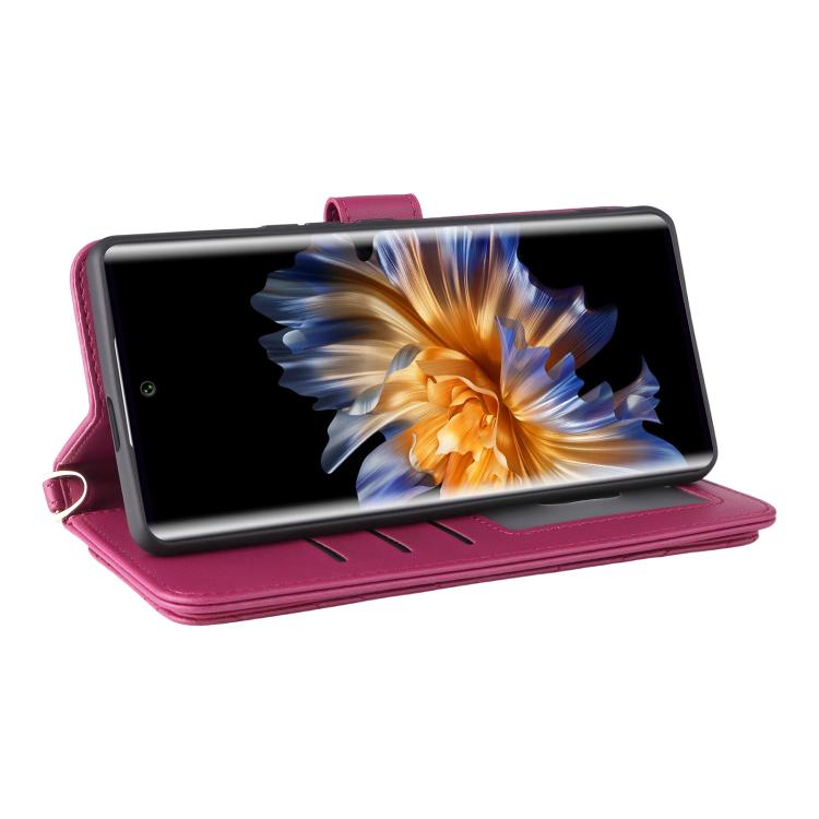 Funda de cuero multifuncional para Fossibot S3 Pro con 6 ranuras para tarjetas y correa para la muñeca (rosa)