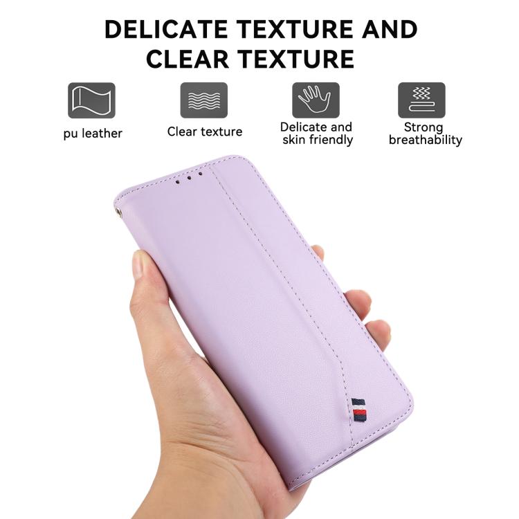 Funda de cuero ABEEL con textura delicada y RFID para Samsung Galaxy A07 5G (morado)