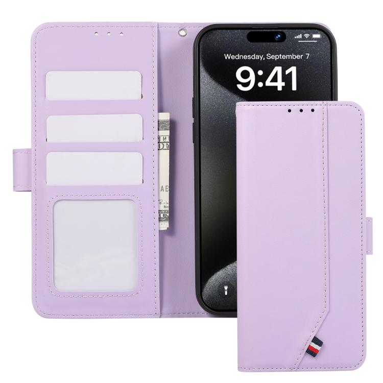 Funda de cuero ABEEL con textura delicada y RFID para Samsung Galaxy A07 5G (morado)
