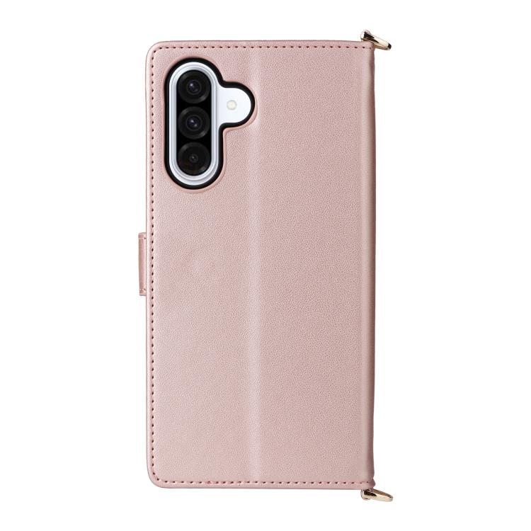 Funda de cuero multifuncional para Samsung Galaxy A17 5G con 6 ranuras para tarjetas y correa para la muñeca (rosa)