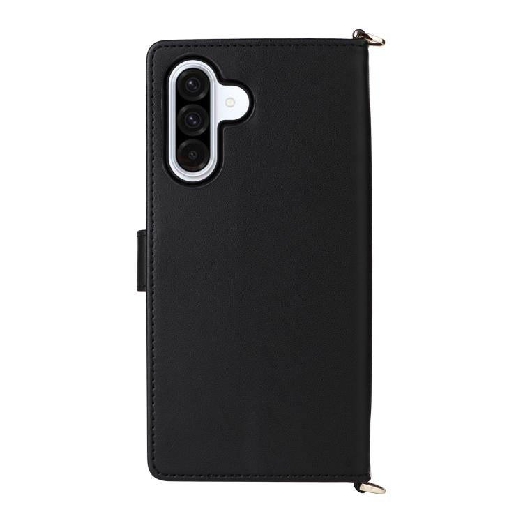 Funda de cuero multifuncional para Samsung Galaxy A17 5G con 6 ranuras para tarjetas y correa para la muñeca (negra)