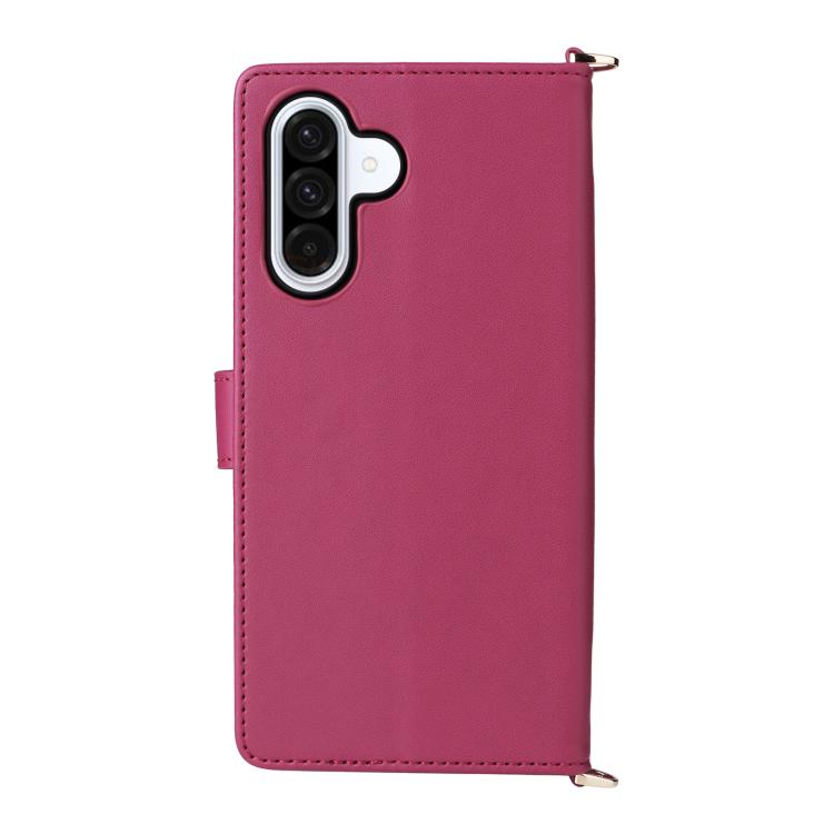 Funda de cuero multifuncional para Samsung Galaxy A17 5G con 6 ranuras para tarjetas y correa para la muñeca (rosa)