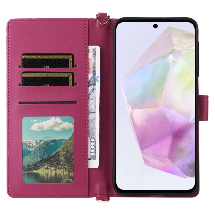 Funda de cuero multifuncional para Samsung Galaxy A17 5G con 6 ranuras para tarjetas y correa para la muñeca (rosa)