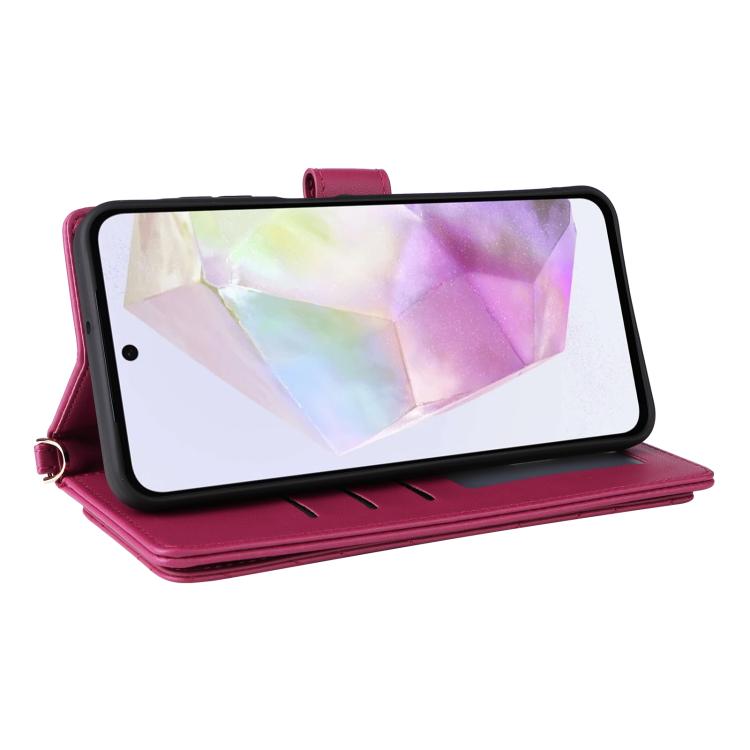 Funda de cuero multifuncional para Samsung Galaxy A17 5G con 6 ranuras para tarjetas y correa para la muñeca (rosa)