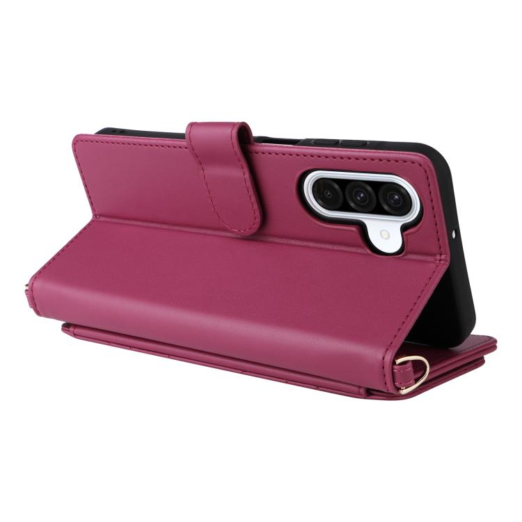 Funda de cuero multifuncional para Samsung Galaxy A17 5G con 6 ranuras para tarjetas y correa para la muñeca (rosa)