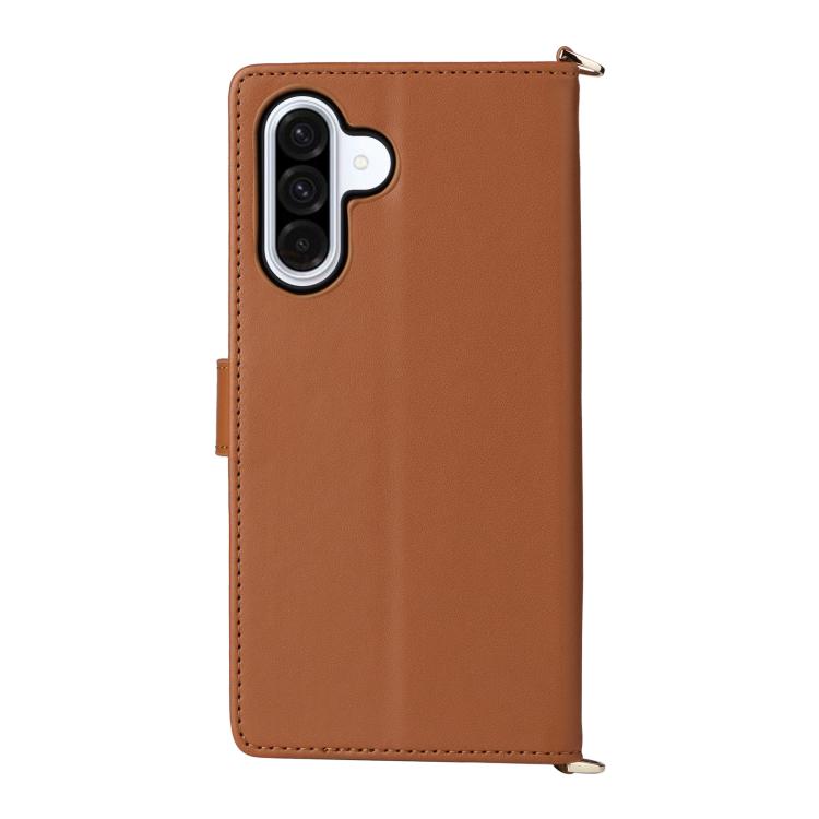 Funda de cuero multifuncional para Samsung Galaxy A17 5G con 6 ranuras para tarjetas y correa para la muñeca (marrón)