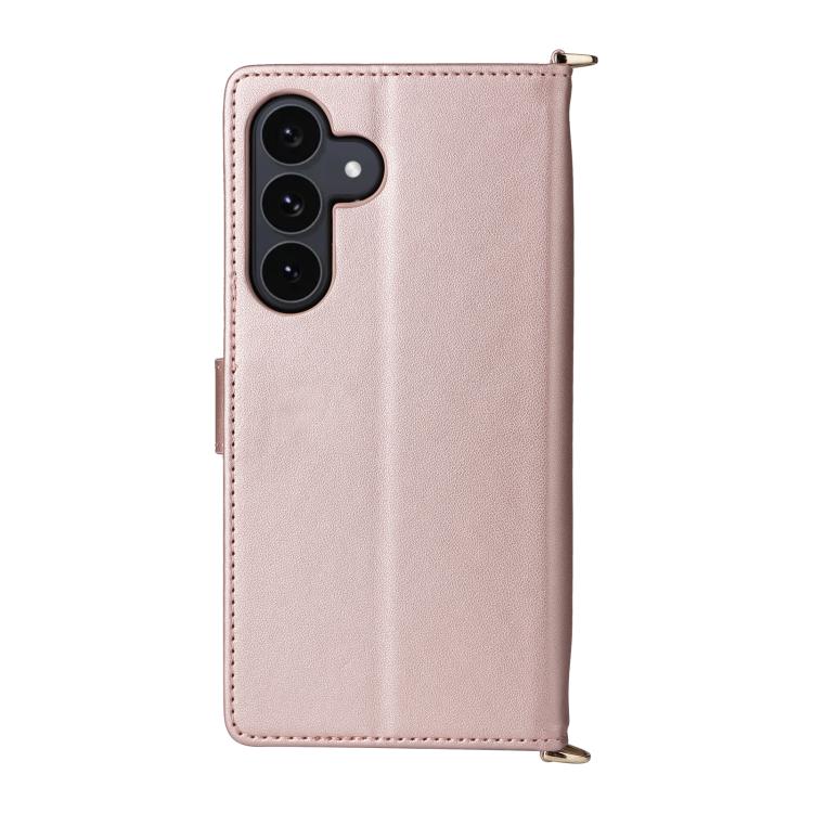 Funda de cuero multifuncional para Samsung Galaxy S25 FE 5G con 6 ranuras para tarjetas y correa para la muñeca (rosa)