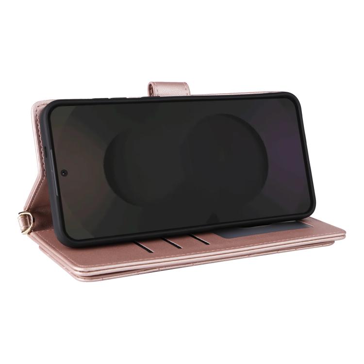 Funda de cuero multifuncional para Samsung Galaxy S25 FE 5G con 6 ranuras para tarjetas y correa para la muñeca (rosa)