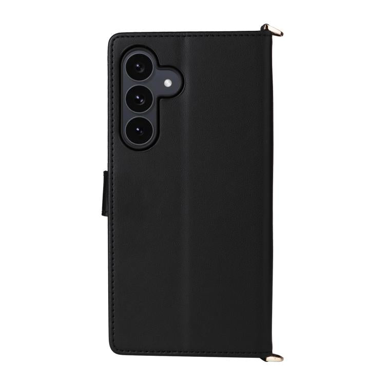 Funda de cuero multifuncional para Samsung Galaxy S25 FE 5G con 6 ranuras para tarjetas y correa para la muñeca (negra)