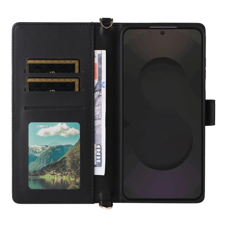 Funda de cuero multifuncional para Samsung Galaxy S25 FE 5G con 6 ranuras para tarjetas y correa para la muñeca (negra)