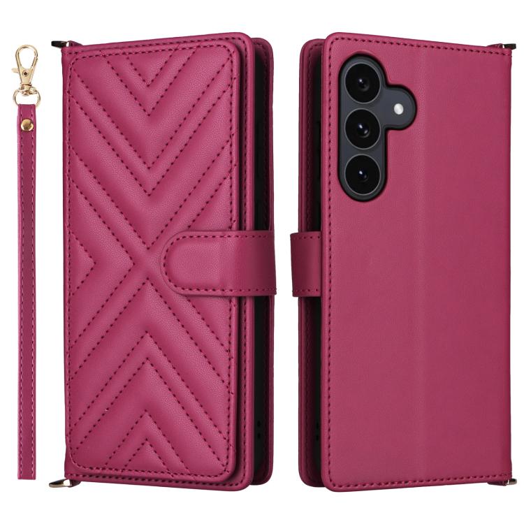 Funda de cuero multifuncional para Samsung Galaxy S25 FE 5G con 6 ranuras para tarjetas y correa para la muñeca (rosa)