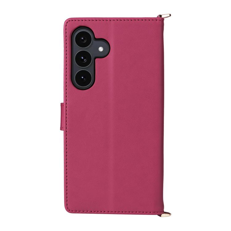 Funda de cuero multifuncional para Samsung Galaxy S25 FE 5G con 6 ranuras para tarjetas y correa para la muñeca (rosa)