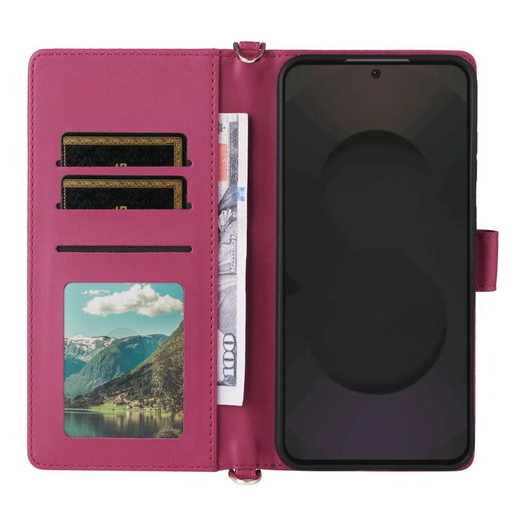 Funda de cuero multifuncional para Samsung Galaxy S25 FE 5G con 6 ranuras para tarjetas y correa para la muñeca (rosa)