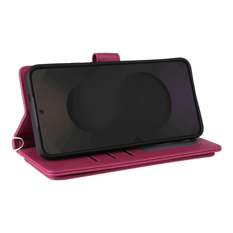 Funda de cuero multifuncional para Samsung Galaxy S25 FE 5G con 6 ranuras para tarjetas y correa para la muñeca (rosa)