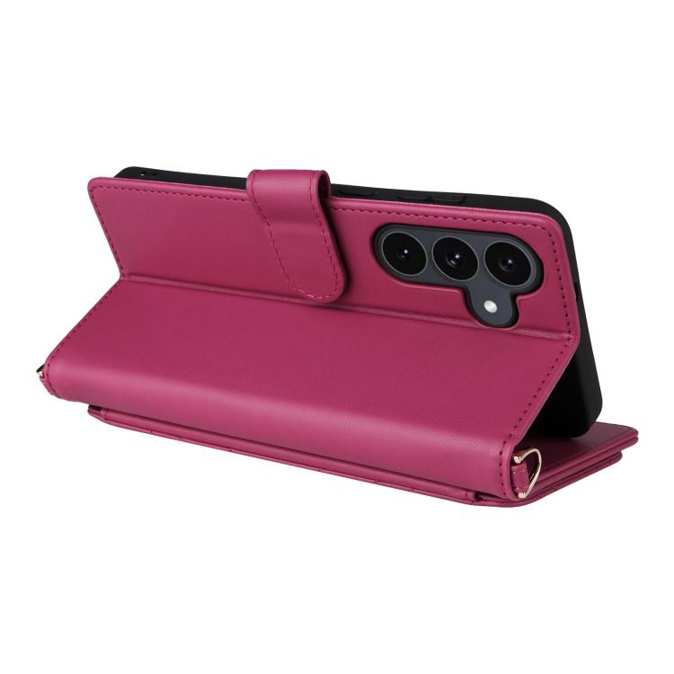 Funda de cuero multifuncional para Samsung Galaxy S25 FE 5G con 6 ranuras para tarjetas y correa para la muñeca (rosa)