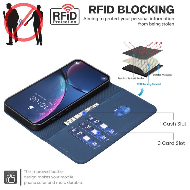 Funda de cuero RFID con patrón geométrico para Samsung Galaxy S25 FE 5G (azul)
