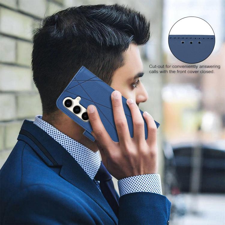 Funda de cuero RFID con patrón geométrico para Samsung Galaxy S25 FE 5G (azul)