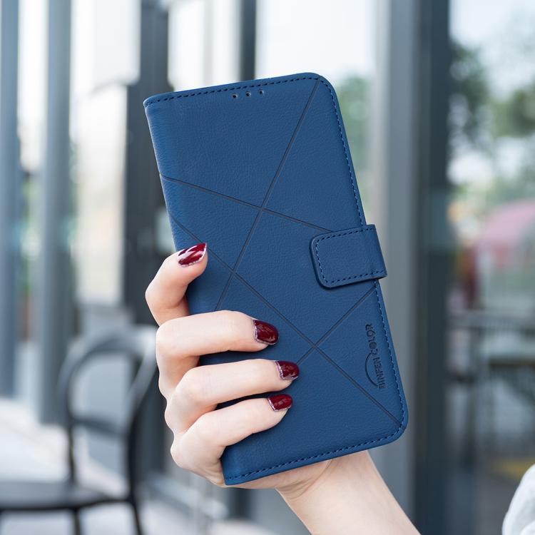 Funda de cuero RFID con patrón geométrico para Samsung Galaxy S25 FE 5G (azul)