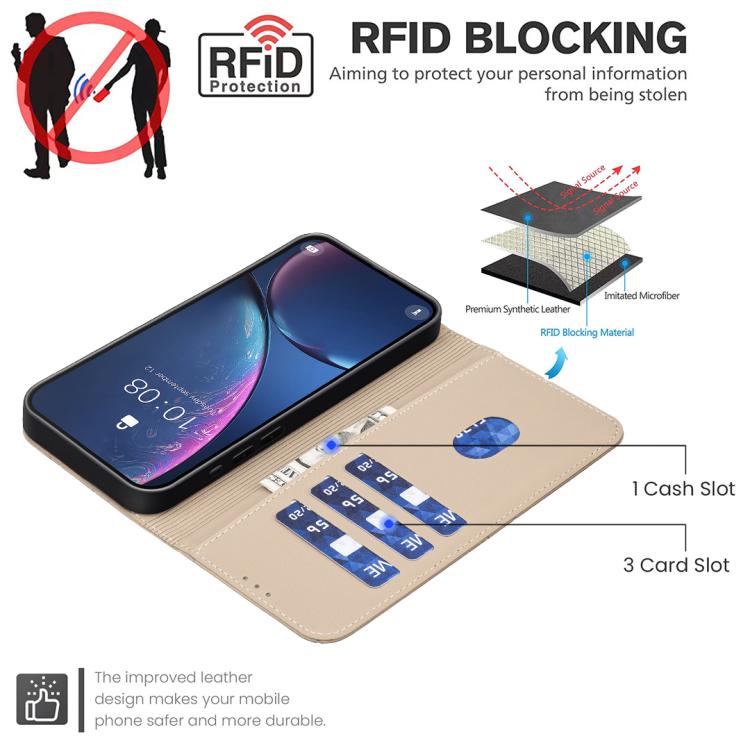 Funda de cuero RFID con patrón geométrico para Samsung Galaxy S25 FE 5G (beige)