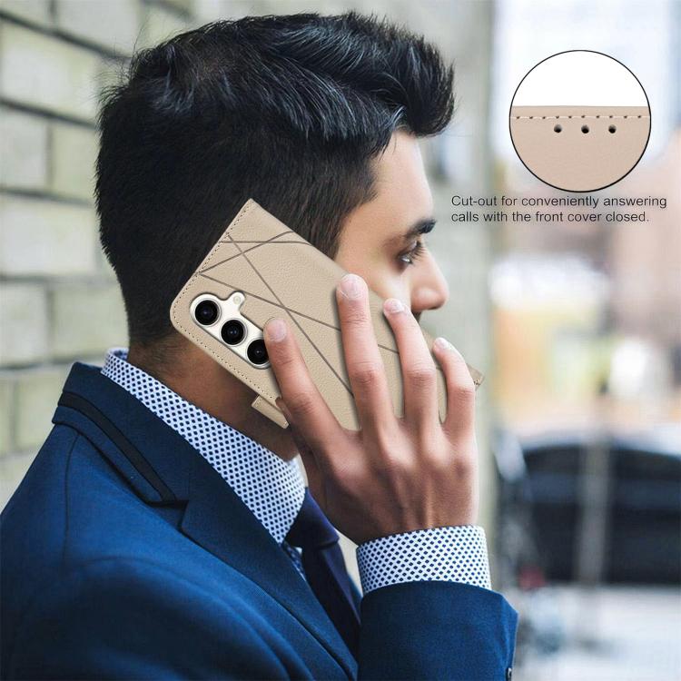 Funda de cuero RFID con patrón geométrico para Samsung Galaxy S25 FE 5G (beige)