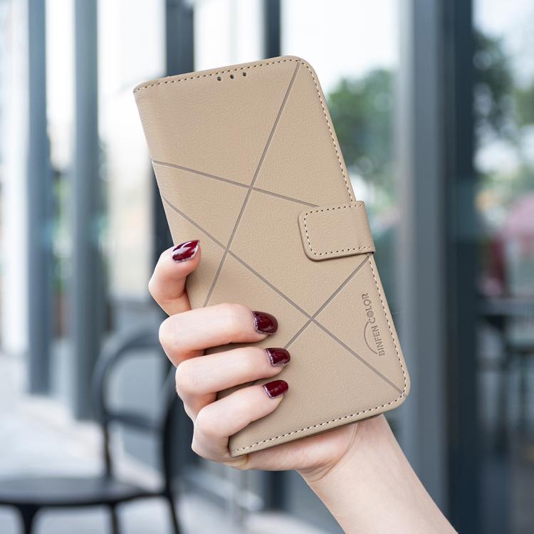 Funda de cuero RFID con patrón geométrico para Samsung Galaxy S25 FE 5G (beige)