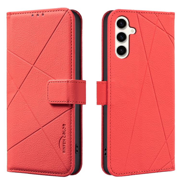 Funda de cuero RFID con patrón geométrico para Samsung Galaxy S25 FE 5G (roja)