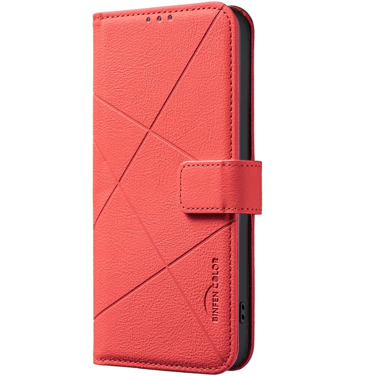 Funda de cuero RFID con patrón geométrico para Samsung Galaxy S25 FE 5G (roja)