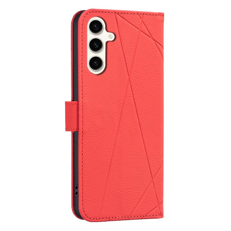Funda de cuero RFID con patrón geométrico para Samsung Galaxy S25 FE 5G (roja)