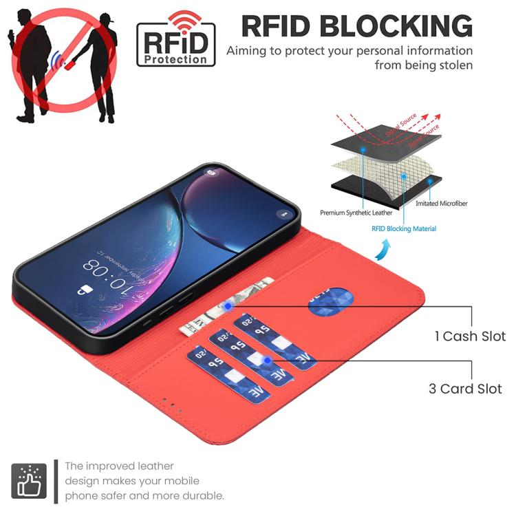 Funda de cuero RFID con patrón geométrico para Samsung Galaxy S25 FE 5G (roja)