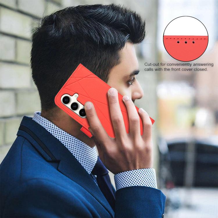 Funda de cuero RFID con patrón geométrico para Samsung Galaxy S25 FE 5G (roja)