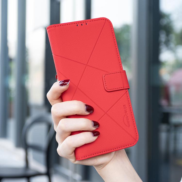 Funda de cuero RFID con patrón geométrico para Samsung Galaxy S25 FE 5G (roja)