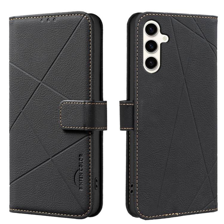 Funda de cuero RFID con patrón geométrico para Samsung Galaxy S25 FE 5G (negra)