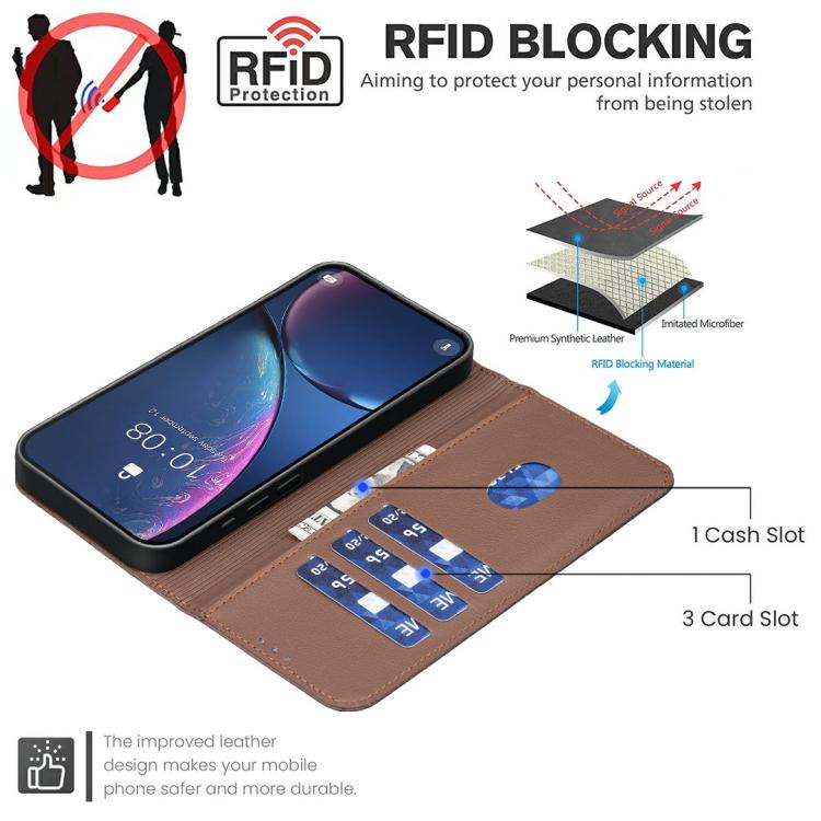 Funda de cuero con patrón geométrico RFID para Infinix Smart 10 4G (marrón)