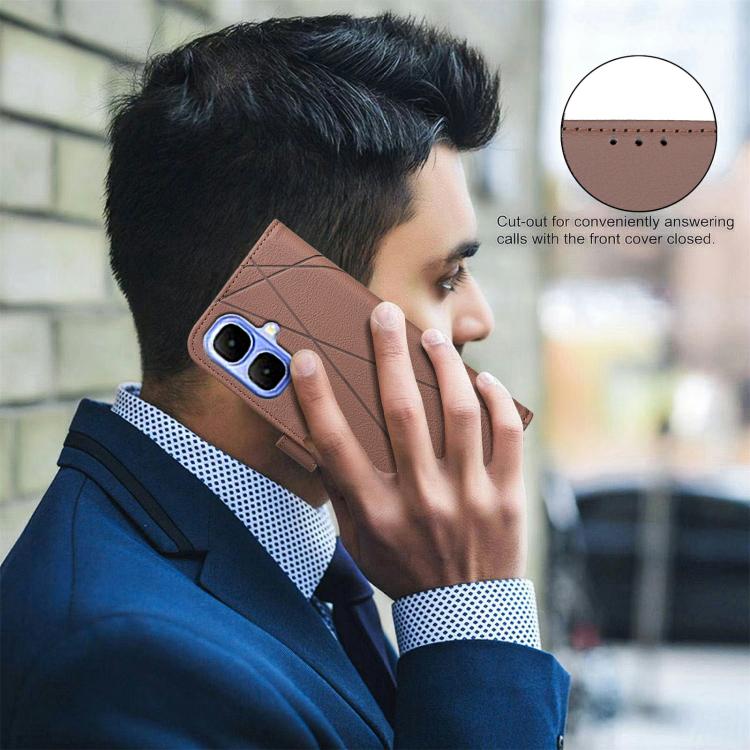 Funda de cuero con patrón geométrico RFID para Infinix Smart 10 4G (marrón)