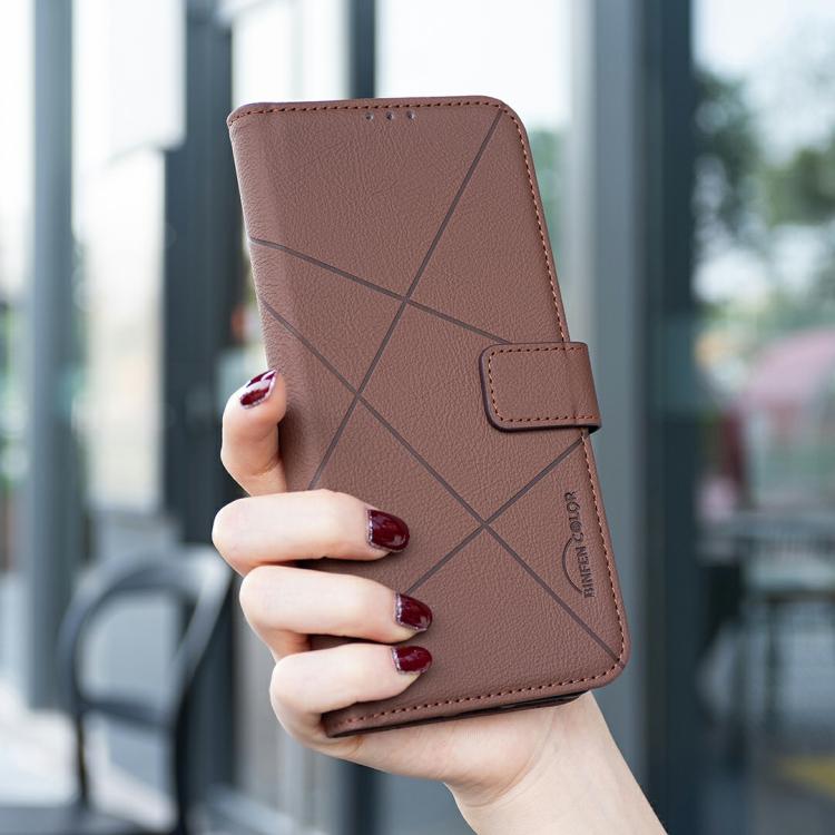 Funda de cuero con patrón geométrico RFID para Infinix Smart 10 4G (marrón)