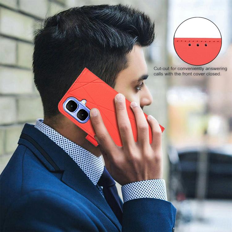 Funda de cuero RFID con patrón geométrico para Infinix Smart 10 4G (roja)