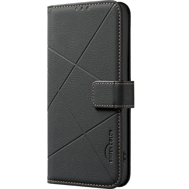 Funda de cuero RFID con patrón geométrico para Infinix Smart 10 4G (negra)