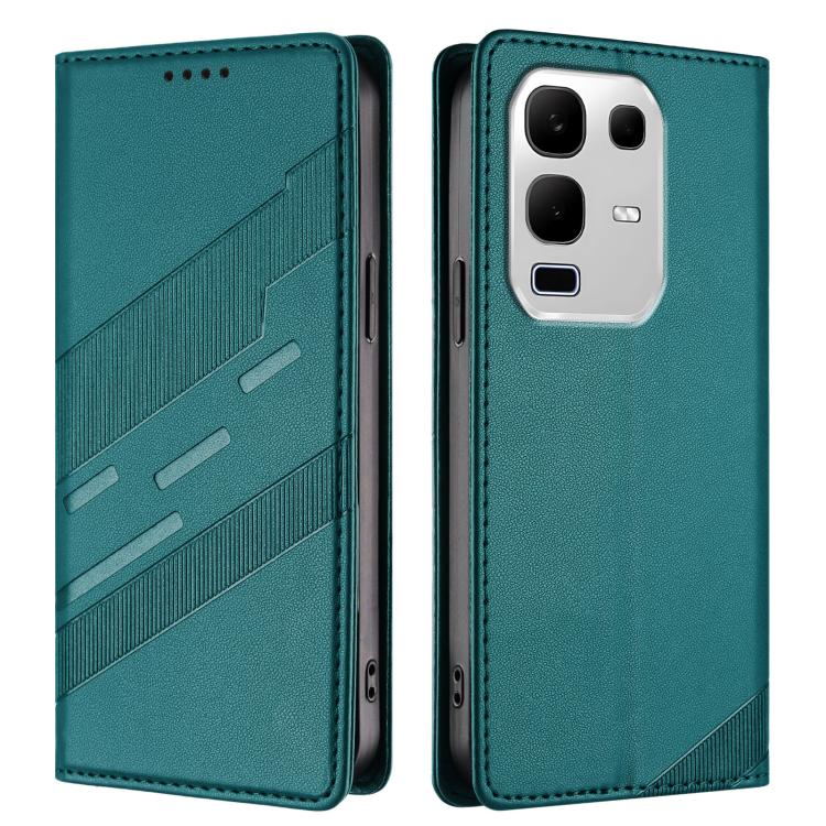 Funda de cuero retro con relieve para Infinix Note 50x 5G (verde oscuro)
