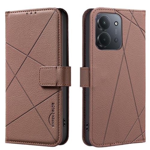 Funda de cuero RFID con patrón geométrico para Redmi 15C 4G (173,1 mm) / Redmi 15C 5G (173,1 mm) (marrón)
