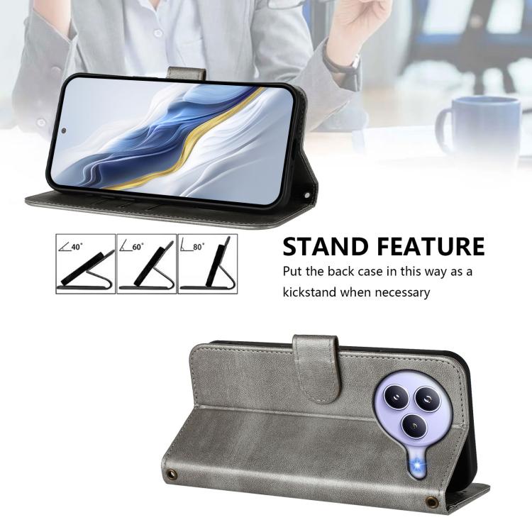 Funda de cuero retro con hebilla de empalme para Xiaomi Civi 5 Pro 5G (gris)