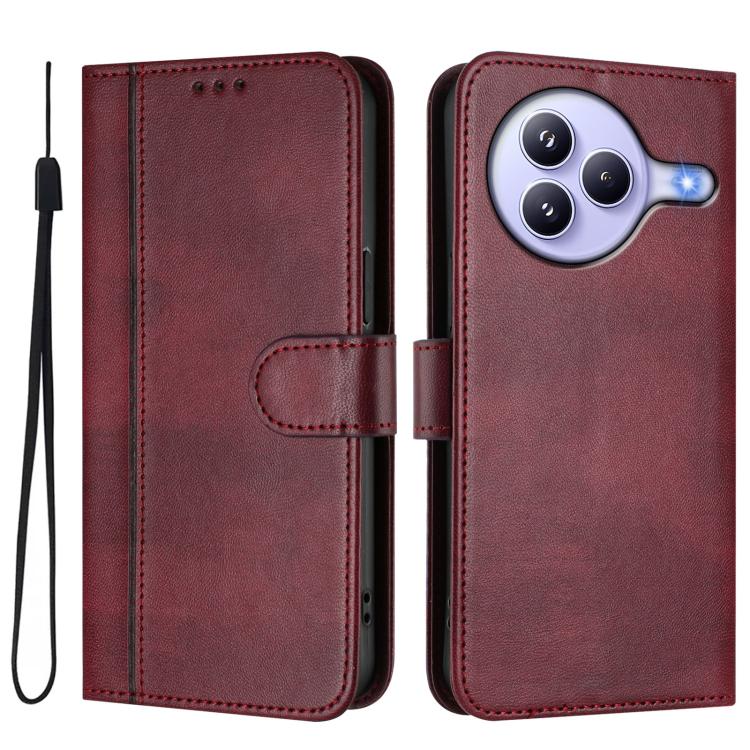 Funda de cuero retro con hebilla y empalme de línea para Xiaomi Civi 5 Pro 5G (rojo vino)