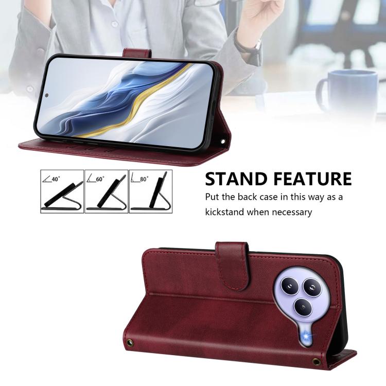Funda de cuero retro con hebilla y empalme de línea para Xiaomi Civi 5 Pro 5G (rojo vino)